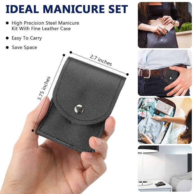 Geosar 12 Sets Manicure Set Bulk Nail Clippers Pedicure Kit Stainless Steel Professional Pedicure Grooming Kits Nail Care Tools with Travel Case for Men Women Hands Foot(Black)