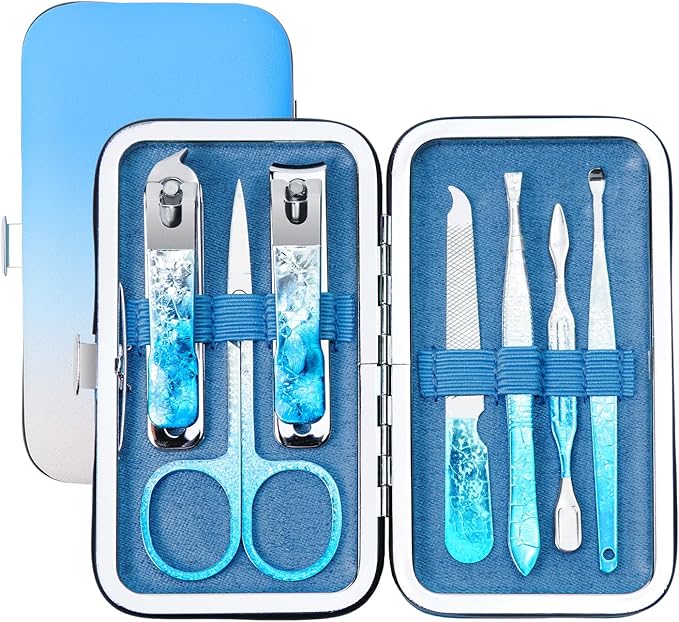 Nail Clippers Set 7 in 1 Stainless Steel, Professional Manicure Pedicure Kit Scissors Set with Luxurious Travel Case- Portable Travel Nail Grooming Kit Gift for Women