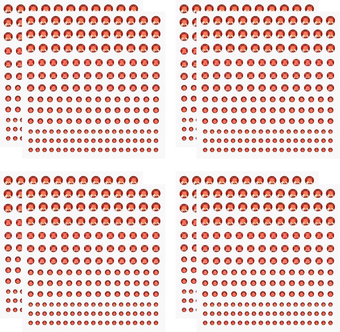 PATIKIL 1320 Pcs Acrylic Gem Sticker, 4 Size 3/4/5/6mm Self Adhesive Rhinestones Face Gem Stones Bling Jewelry for Nail Art Craft Clothes DIY Makeup Decoration Party, Red