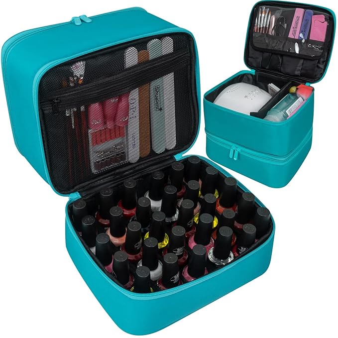 ButterFox Nail Polish Organizer Storage Case, Fits Nail Dryer Lamp and 30-40 Bottles (0.5 fl oz), Nail Supplies Holder Travel Bag - Turquoise