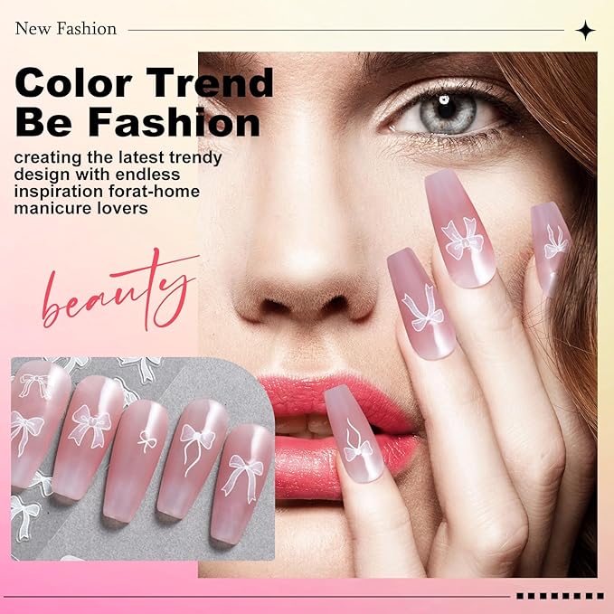 3 Sheets Bow Nail Sticker 3D Embossed Self-Adhesive Color Bow Art Nails Decals 5D Design Stickers Supplies for Women Girls Manicure Decoration 807-10