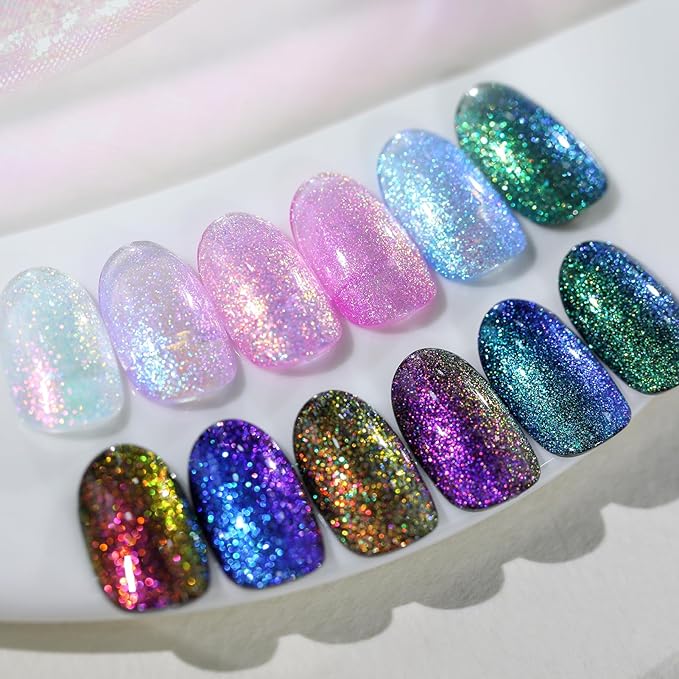Born Pretty Pearl Gel Nail Polish, Shell Glimmer Shimmer Mermaid Glitter Chameleon Gel Polish Transparent Pearlescent Gel Polish Nail Art Manicure Varnish 6 Colors 7ml Collection Gifts