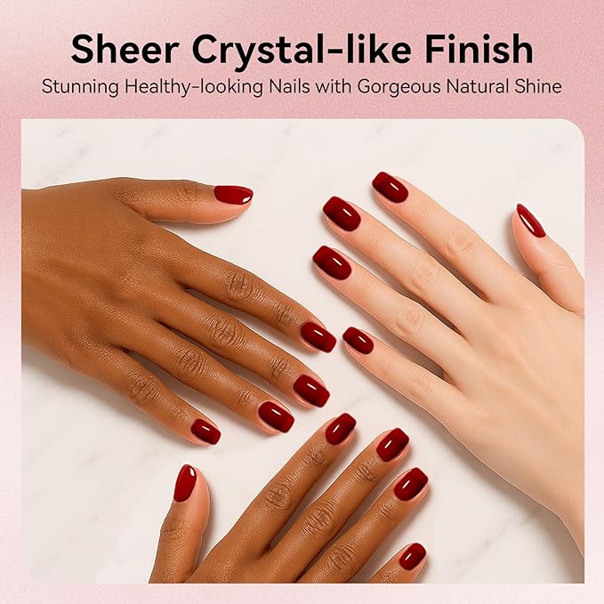MEGIOR Jelly Burgundy Gel Nail Polish 0.5 Fl Oz Jelly Red Transparent Soak Off UV LED Lamp Light Cure Gel Polish Kit for Salon and Nail Art Starter Manicure DIY at Home