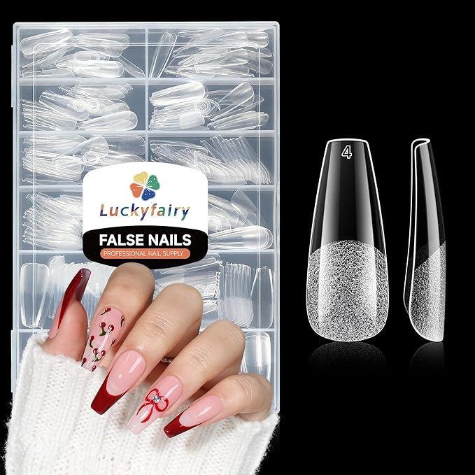Long Coffin Nails Tips Full Cover Acrylic Nail Tips Pre-buff 240pcs Clear Coffin Fake Press On Nails No C Curve Easily DIY Art Nail Extensions Long-lasting, 12 Sizes Luckyfairy
