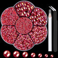 Nail Art Flat Back Half Round Pearl Kits 16, 1 Box of 6000 Pcs Flat-Back Red AB Pearl with Tweezer and Picker Pencil for Home DIY Nails Body Face Craft and Salon Use
