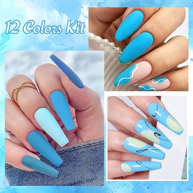 MTSSII Blue Gel Nail Polish Set 12 Colors, Royal Blue Sky Blue Glitter Navy Blue Nail Gel Polish Kit Light to Dark Shades Soak Off Nail Art Salon Design Home Manicure Holiday Gift for Women Girl