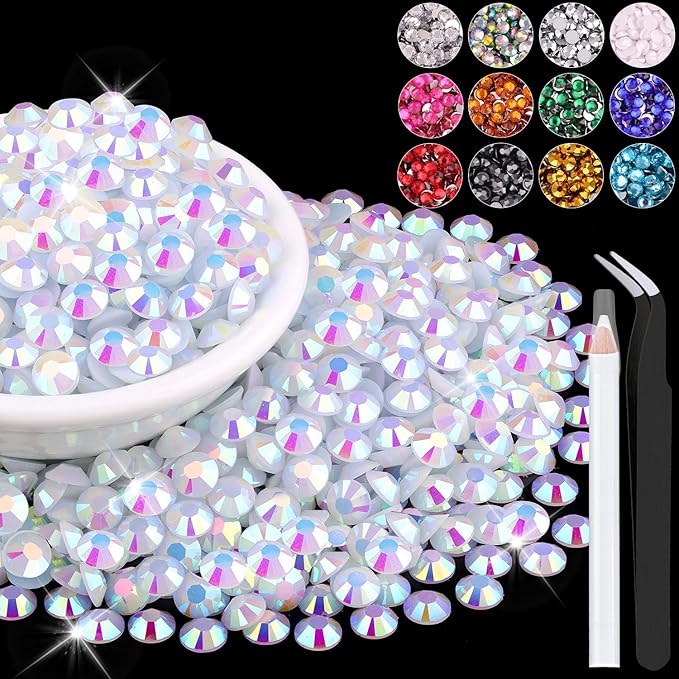 4000PCS 5mm Resin Jelly Rhinestones in Bulk (White AB), Bedazzling Flatback Crystals Rhinestones for Crafting DIY Nail Decoration, Gems Diomand Charms for Tumbler Shoes Clothing Fabric