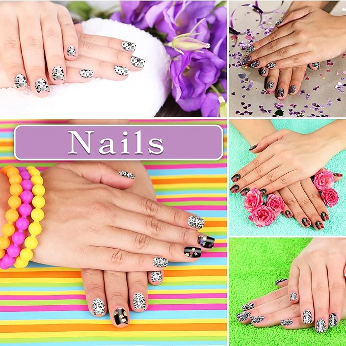 168 Pcs 12 Sheets Full Wraps Nail Polish Stickers Flower Print Self-Adhesive Nail Decal Strips with File Manicure Kits Colorful Flower Full Cover Decal Strips for Women DIY Decoration(Classic Style)