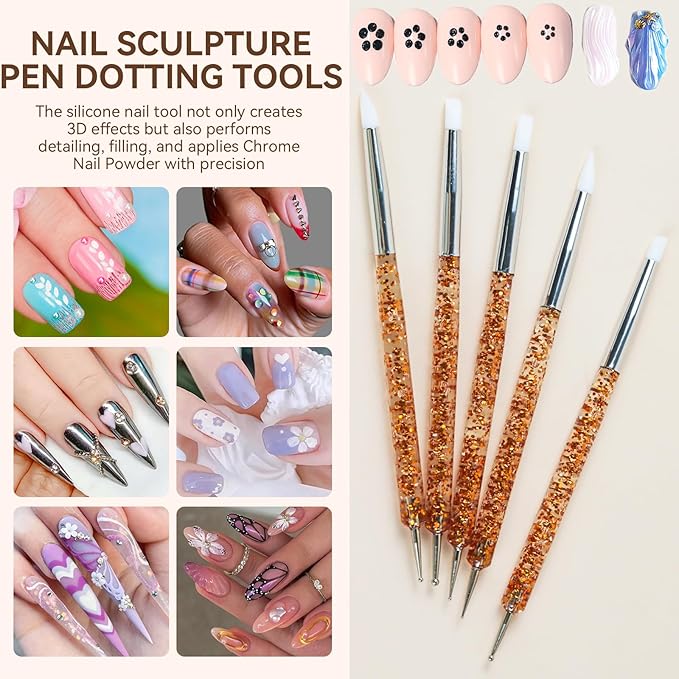 Nail Art Brushes Set with Nail Stand Holder for Press On & Painting Nails,Nail Dotting Tools with Sculpture Pen,Acrylic Nail Brushes for Gel Builder Extensions French Tip,Nail Art Tools Design