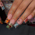 Long Press on Nails Square Fake Nails Red Artificial Nail Seeneey Gold Bow Designs CheckeredStick on Nail for Women 24pcs