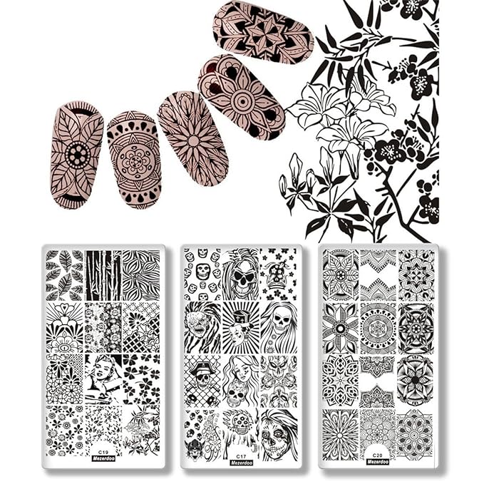 Mezerdoo 10Pcs Stainless Steel Nail Art Stamping Plates Various Patterns Nail Art Printer Tool Manicure Stencils for Halloween Christmas