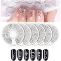3D Nail Charms CXUEMH 6 Boxes 72 Grids Nail Rivets Set Metallic Nail Art Stickers Nail Jewelry Decorations Multiple Shapes Silver Star Metal Nail Studs Decals DIY Nail Accessories (silver)