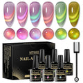 MTSSII Cat Eye Gel Nail Polish Glass Series Magnetic Nail Gel Rainbow Jelly Cateye Pink Purple Translucent UV/LED Nail Polish Nail Art Gifts Set for Women