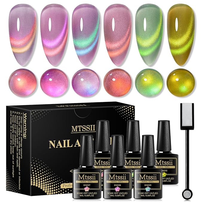 MTSSII Cat Eye Gel Nail Polish Glass Series Magnetic Nail Gel Rainbow Jelly Cateye Pink Purple Translucent UV/LED Nail Polish Nail Art Gifts Set for Women
