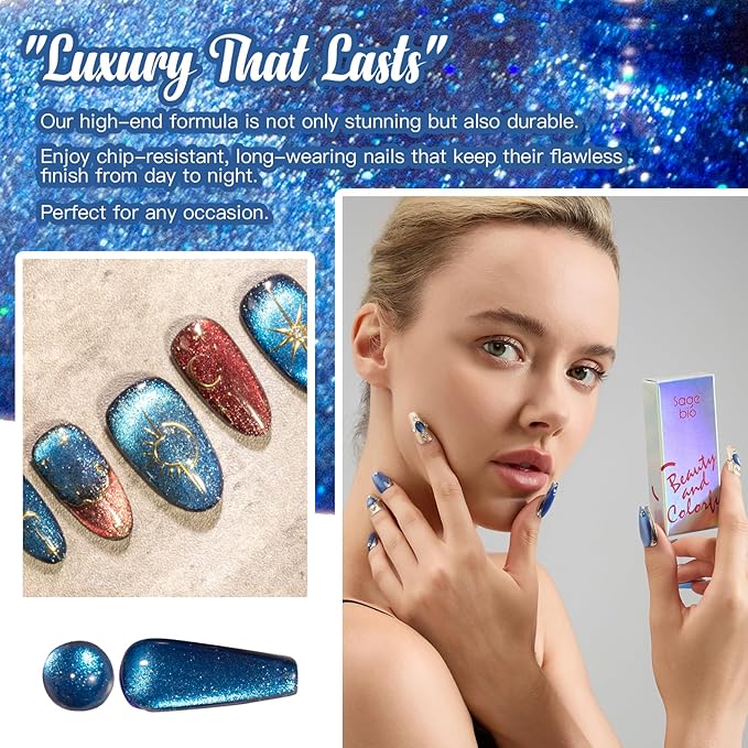 Cat Eye Gel Nail Polish with Magnet Stick, 15ml Holographic Magnetic Gel for DIY Nail Art, Long-Lasting & Safe Formula, Sapphire Swift