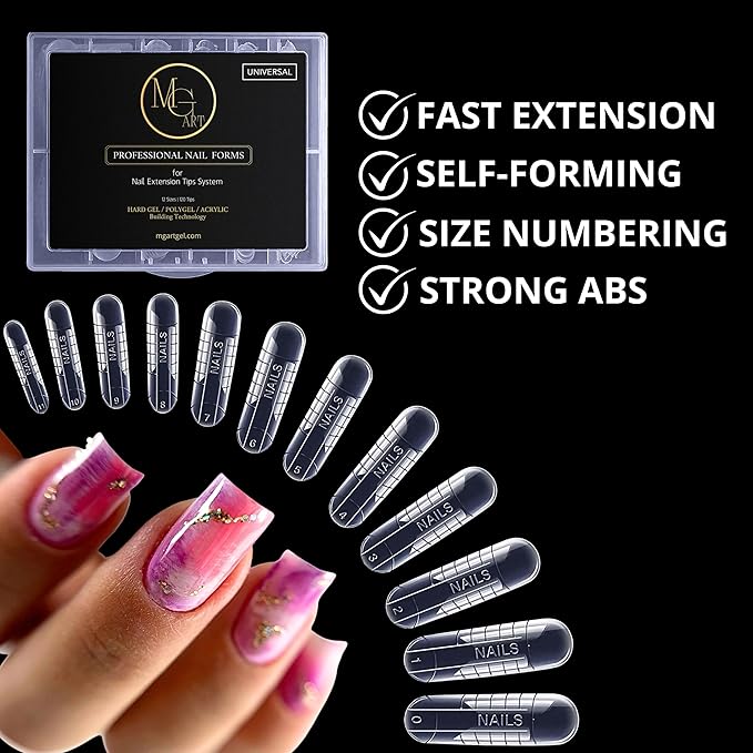 Dual Nail Forms UNIVERSAL SQUARE Extension Structure Poly nail gel Full Cover Nail Molds 12 Sizes for Solid Nail Gel Glue Nail Art Design Salon&DIY Russian manicure