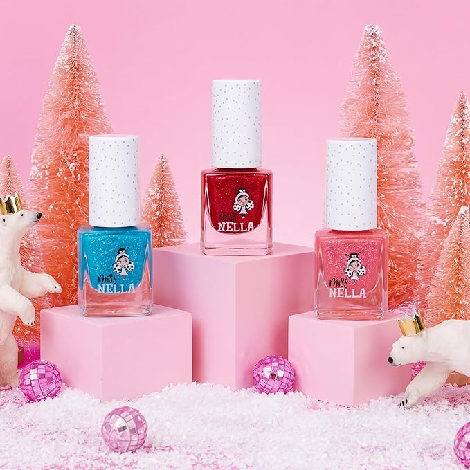 MISS NELLA-Peel Off, Odour Free, Water Base & Safe for kids nail polish pack of 3 (Winter Glitter)