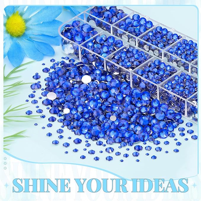 12000Pcs Resin Rhinestones for Bedazzling with 3Pcs B7000 Jewelry Glue, 2 Boxes Royal Blue Flatback Rhinestones for Crafting Crafts DIY, Crystals Gems for Clothing Shoes Tumblers Nail Art Makeup