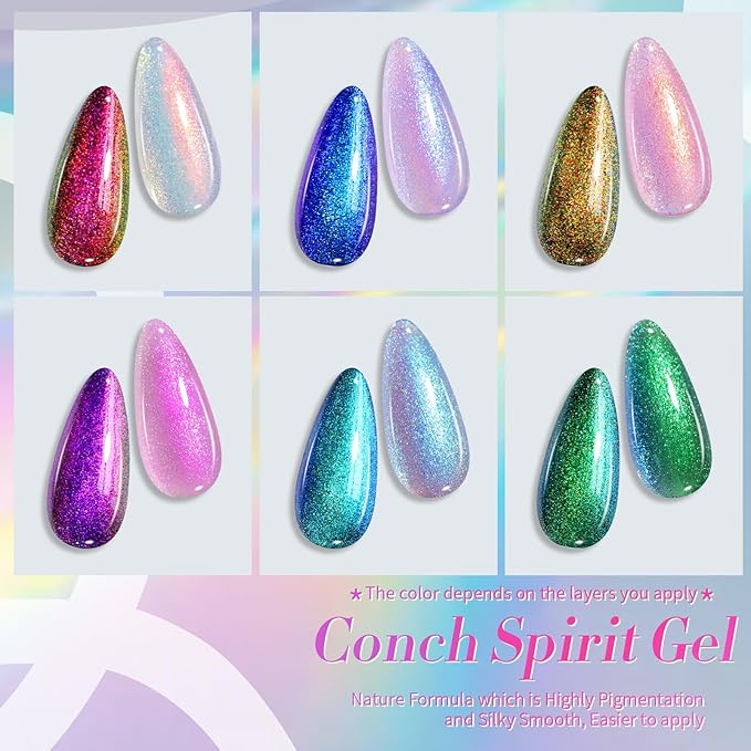 Born Pretty Pearl Gel Nail Polish, Shell Glimmer Shimmer Mermaid Glitter Chameleon Gel Polish Transparent Pearlescent Gel Polish Nail Art Manicure Varnish 6 Colors 7ml Collection Gifts