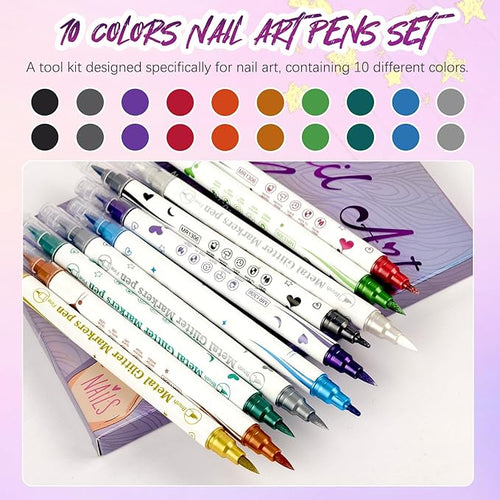 10 Color Nail Art Pens, Double-ended Nail Polish Pens Drawing Painting Point Liner Acrylic Painted Pen Kit, DIY Nails Art Design Manicure Tools Christmas Gifts 2026 Upgrade (2 Set)