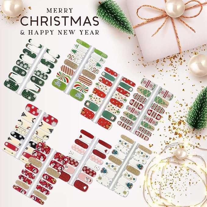 TailaiMei 8 Sheets Christmas Nail Wraps Stickers Nail Polish Strips Self-Adhesive Full Wraps with 2 pcs Nail Files for DIY Nail Art Decals (Celebrate Style)