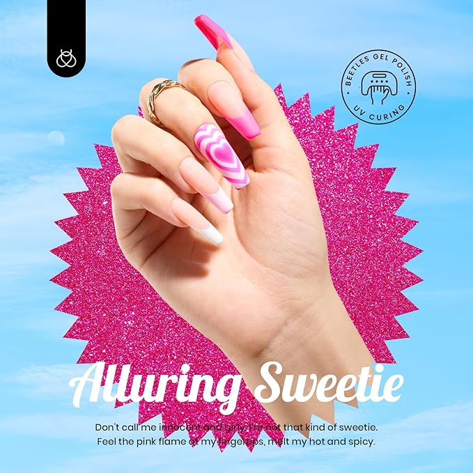 Beetles Pink Gel Polish Set Spring 20 Colors Hot Pink Alluring Sweetie Collection Nude Purple Glitter Red Uv Gel Manicure Kit with Base Glossy and Glitter Top Coat Gifts for Women
