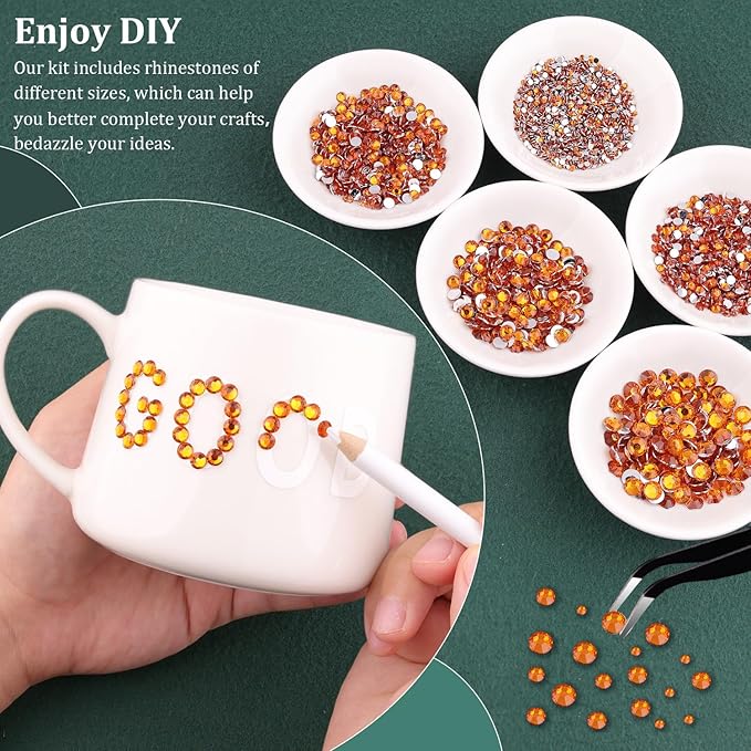 Resin Rhinestones for Crafting with B7000 Jewelry Glue, 2 Boxes Orange Flatback Crystals with 3Pcs 10ml Glue for Bedazzling Crafts DIY Nail Art Makeup，Non Hotfix Gems for Clothing Shoes
