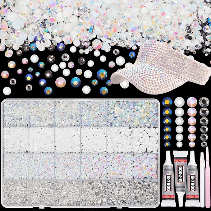 26000PCS White Resin Flatback Rhinestones for Crafting, Resin Rhinestones for Bedazzling Kit, 2/3/4/5/6mm Flatback Gems Jewels for DIY Mugs Tumblers Clothing Shoes Nail Art