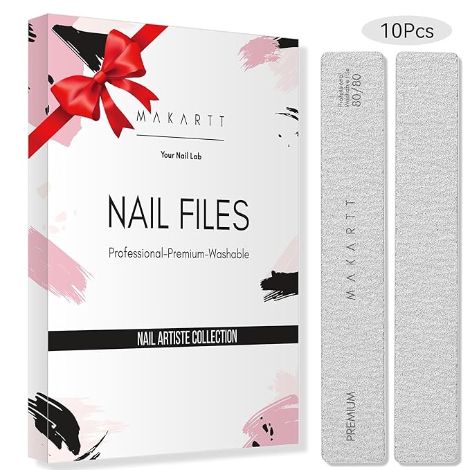Makartt Nail File: 80/80 Grit Emery Boards for Nails, 10pcs Professional Washable Doubled Sides Coarse Toenail Filer Heavy Duty for Acrylic and Extension Gel Removal, Pedicure Manicure Tools