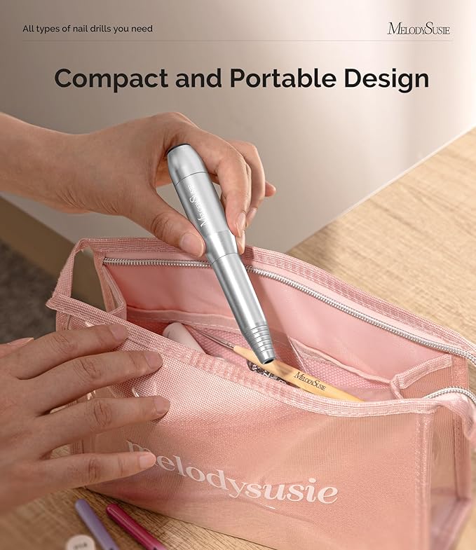 MelodySusie Pen-Shaped Portable Nail Drill with AC Adapter, PC120B 20000RPM Electric File with Compact Design for All Nail Care, Manicure Polishing, Shaping & Gel Removal at Home for Beginners