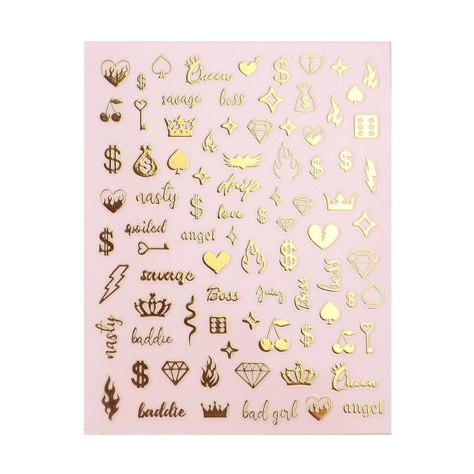 Impressed 5 Sheets Gold Holographic Nail Art Stickers - 500+ Small Customized Nail Decals for Fake Nail Design Decorations – Cute Salon Nails Accessories - Manicure Décor Supplies for Women and Men