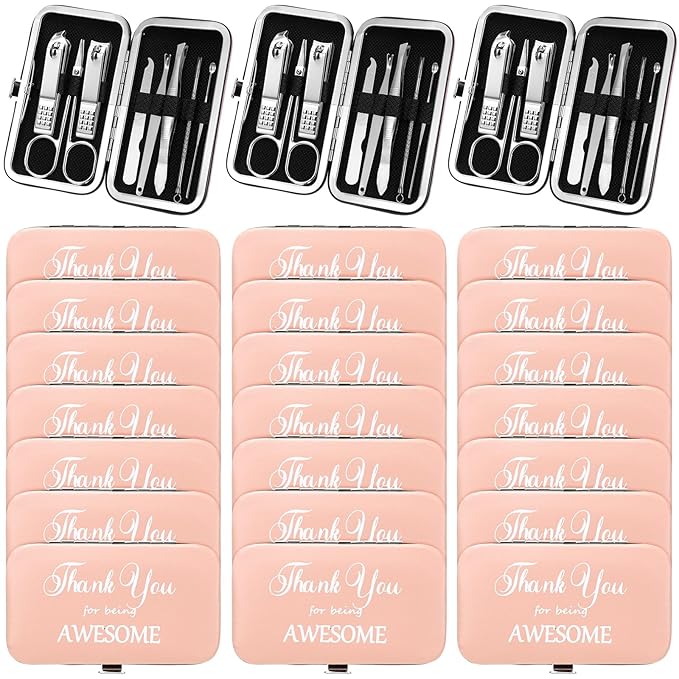 Therwen 24 Sets Mother's Day Gift Manicure Set Stainless Steel Nail Clippers 8 in 1 Grooming Nail Kit Employee Appreciation Gift Professional Pedicure Tool for Women Coworker Personal Care(Pink)