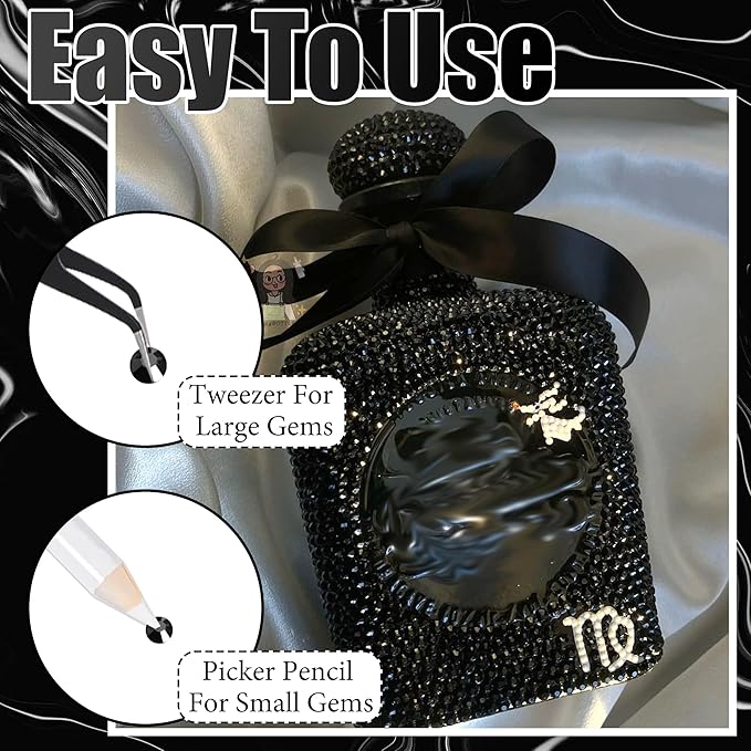 RODAKY 30000PCS Black Rhinestone Flatback Resin Gems for Bedazzling Crystal Rhinestone Beads Jewels 2Pcs 10ml B7000 Glues Tweezers Dotting Pen for DIY Crafts Clothing Shoes Nail Art