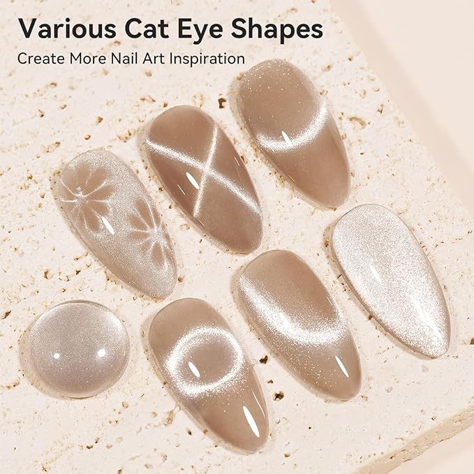 Cat Eye Gel Nail Polish, Glitter Magnetic Gel Polish Shimmer Champagne Gold Cat Eye Nails With Magnet Stick, Holographic Cateye Effect, UV Velvet Nail Art Manicure Salon DIY Home, 12ML