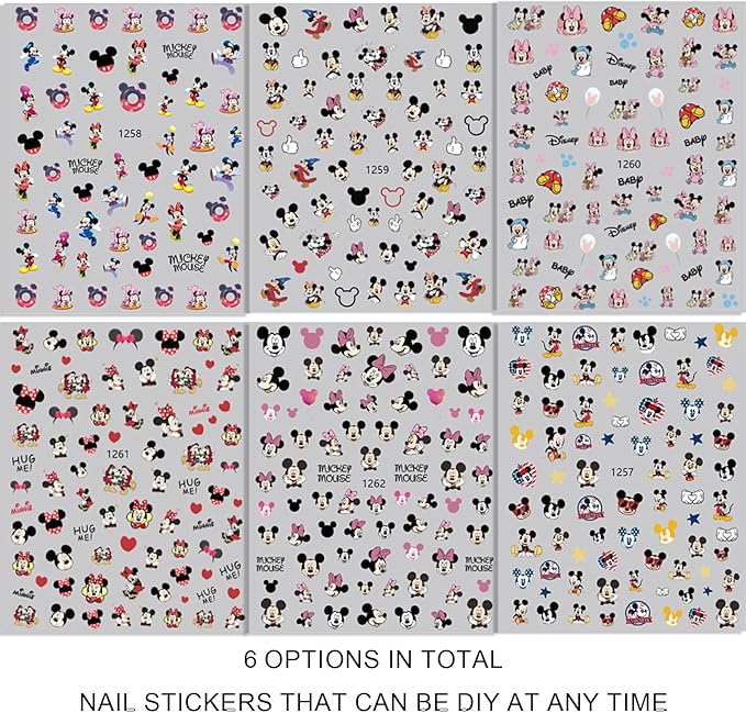 6Pieces 3D Mouse Nail Stickers Cute Kawaii Cartoon Nail Stikers Self-Adhesive Nail Decals for Women Girls Kids Nail Art Stickers