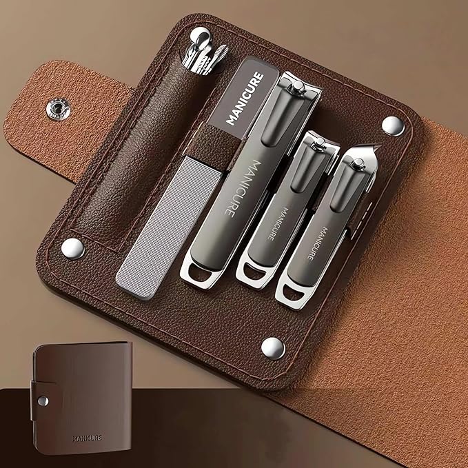 Manicure Set Nail Clippers，10-Piece Professional Nail Care Kit with Leather Case, Stainless Steel Manicure and Pedicure Tools (Brown)