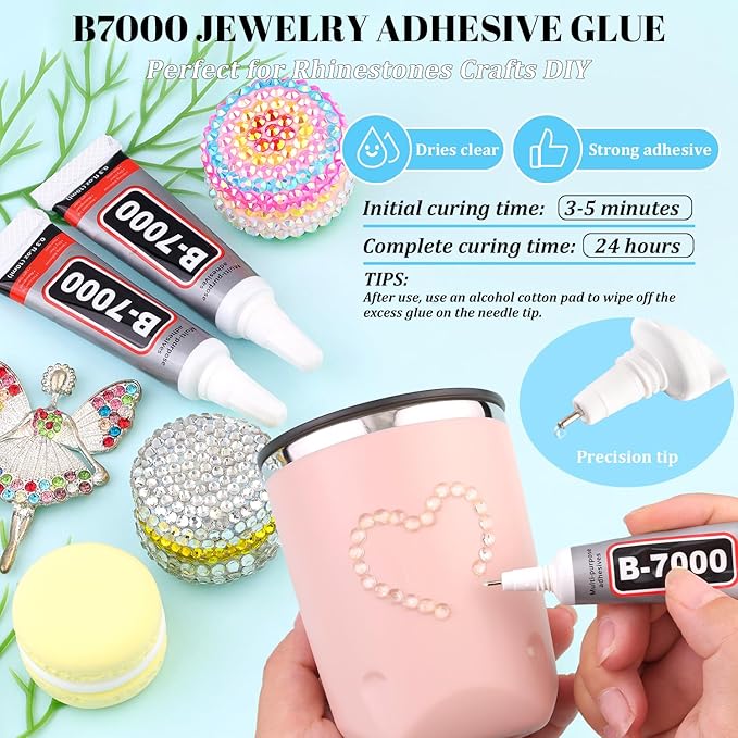 12000Pcs Resin Rhinestones for Bedazzling with 3Pcs B7000 Jewelry Glue, 2 Boxes Transparent Flatback Rhinestones for Crafting Crafts DIY, Crystals Gems for Clothing Shoes Tumblers Nail Art Makeup