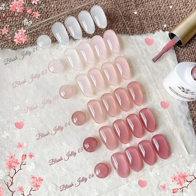 Born Pretty Milky White Jelly Nude Pink Gel Nail Polish Valentine's Day Translucent Natural Sheer Pink Soak Off U v Light Cure Gel Polish Kit for Salon and Nail Art DIY at Home 6Colors