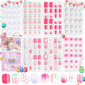 SAVILAND 168Pcs 7 Pack Press on Nails for Kids Children Fake Nails Stick on Nails Pre-glue Full Cover Glitter Gradient Color Star Short Acrylic Nail Tips Nail Art Christmas Easter Gifts for 8-12 Year