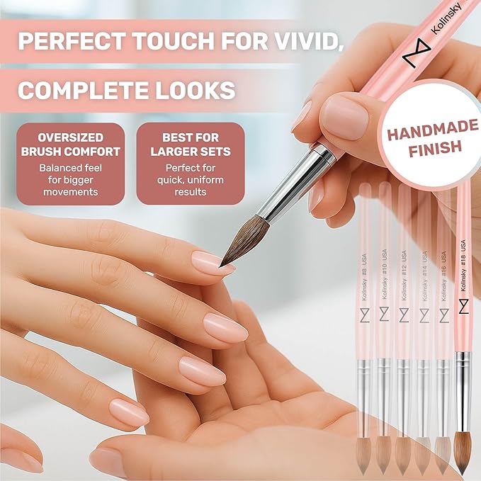 M – Majesti Pink 100% Kolinsky Acrylic Nail Brush | Professional Acrylic Sculpting & Application Brush | Handcrafted Premium Nail Art Tool for Nail Technicians (#12)