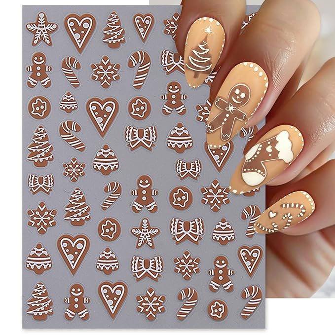 Christmas Nail Art Stickers, Self-Adhesive Green Santa Hat Snowflake Elk Xmas Tree Design for Holiday Nail Decals, Pegatinas Uñas Navidad DIY Decorations (6 Sheets)