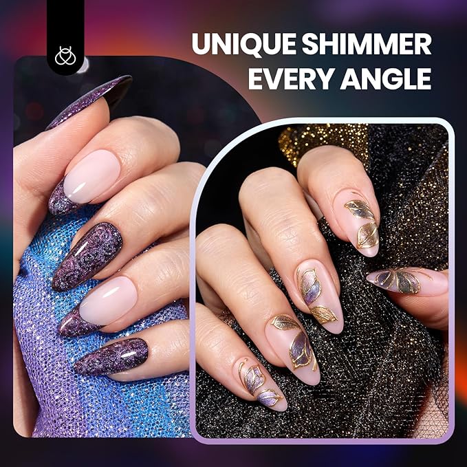 Beetles Cat Eye Gel Nail Polish Set - 6 Colors Chameleon Cat Eye Black Glitter Blue Pueple Gold Green Gel Polish with Magnet Soak Off UV Velvet Gel Enchanted Spectrum Collection Salon Gift for Women