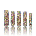 LOVFUL Press on Nails Classic Radiant Rhinestone| Handmade with Full Covered Crystals| Reusable Fake Nails| Square Mid length 1.7in| H149-S
