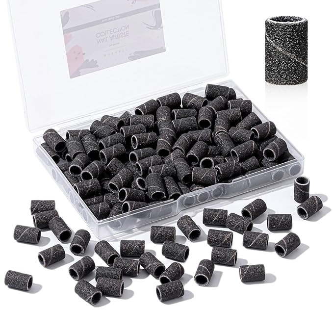 Makartt Sanding Bands for Nail Drill - 100 Pcs #240 Fine Grits Nail File Sanding Bands For Drill Bits, Nail Prep Smooth Polish, Upgrade Thicker Durable Sanding Drill Bit For Acrylic Nails Gel, Black