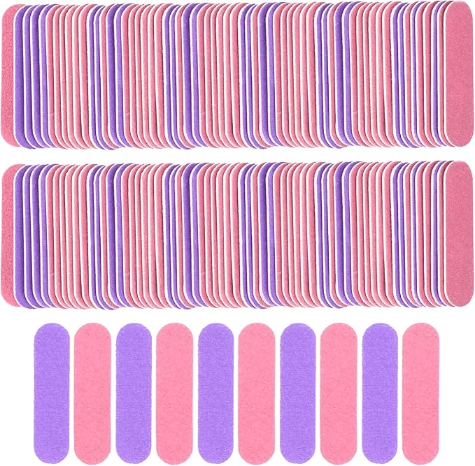 Mini Nail File Bulk 300Pcs (180/240 Grit), Disposable Nail Files Double Sided Emery Boards Home or Professional Manicure Tools(Purple and Pink)