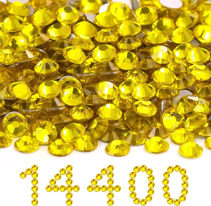 Flatback Rhinestones Bulk, 14400PCS Citrine Rhinestones for Clothes DIY Decoration Crafts, Citrine, SS20, 4.6-4.8mm