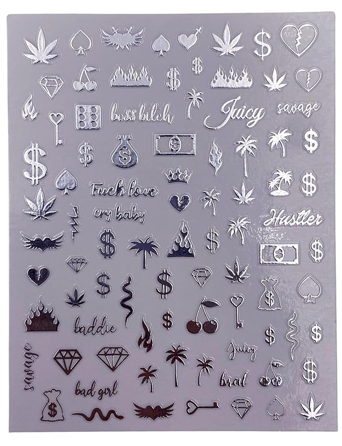 Impressed 5 Sheets Luxury Nail Art Stickers 500+ Silver Customized Nail Decals for Fake Nail Charm Design Decoration and Salon Nails Accessories (Urban Silver)