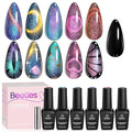 Beetles Cat Eye Gel Nail Polish Set - 6 Colors Chameleon Cat Eye Black Glitter Blue Pueple Pink Red Gel Polish with Magnet Soak Off UV Velvet Gel Galaxy Glitter Collection Salon Gift for Women