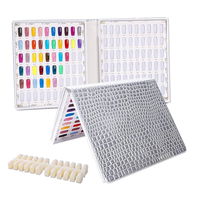 NMKL38 120 Nail Color Chart Display Book for UV Gel Color Cards Salon Tool with False Nail Tips (Silver)