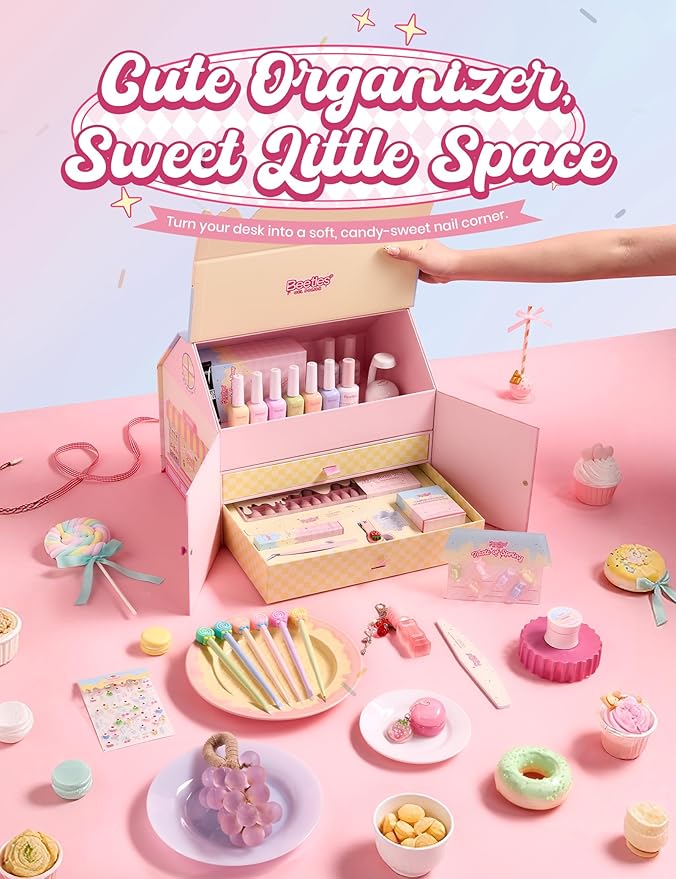 Beetles Taste of Spring Gel Nail Polish Gift Box, 6 Colors Pastel Gel Polish Set with Base Top Coats Mini UV Lamp Press On Nails Tools, Complete DIY Manicure Set for Home Salon